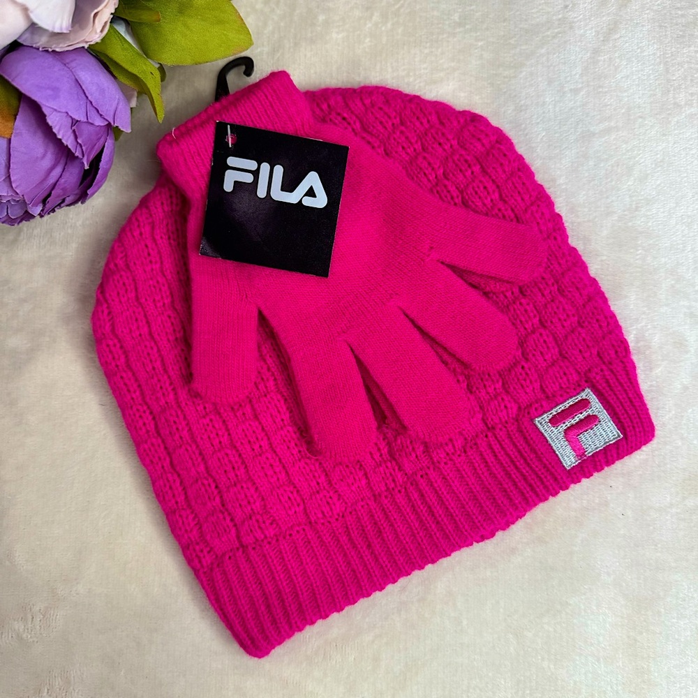 NWT Fila Hot Pink Knit Hat and Gloves